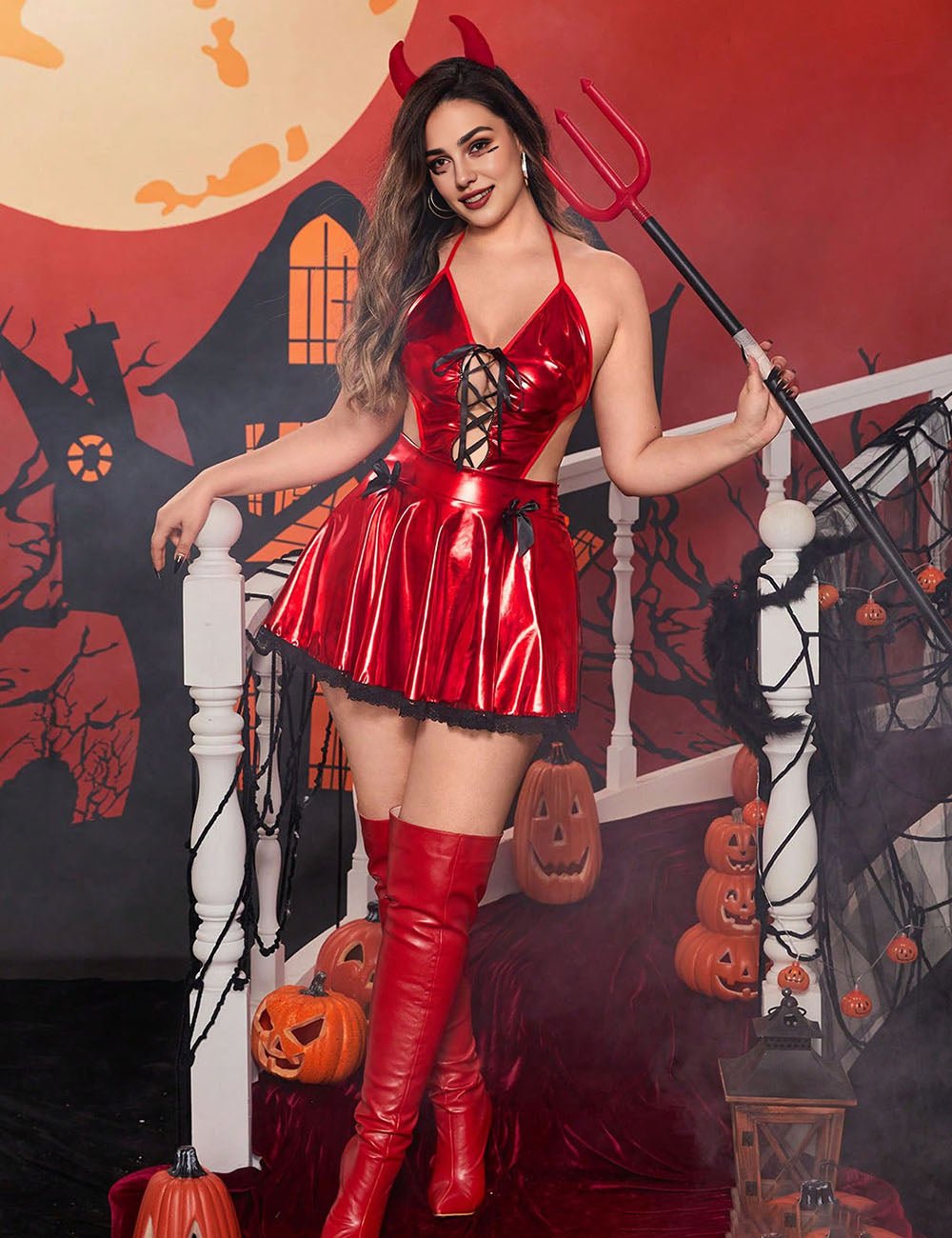 Women Plus Size Party King Devil Halloween Costume - PRUSES