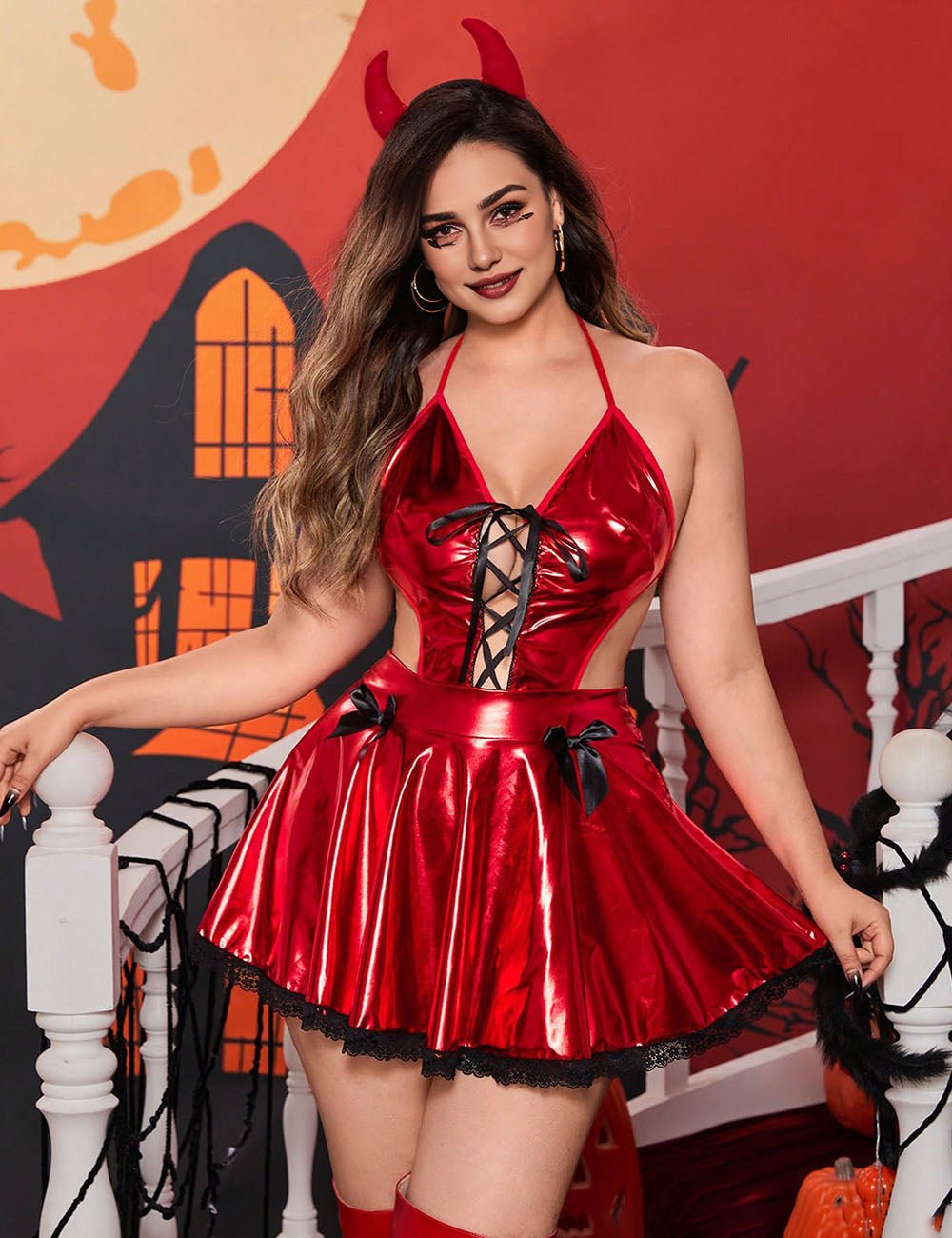 Women Plus Size Party King Devil Halloween Costume - PRUSES