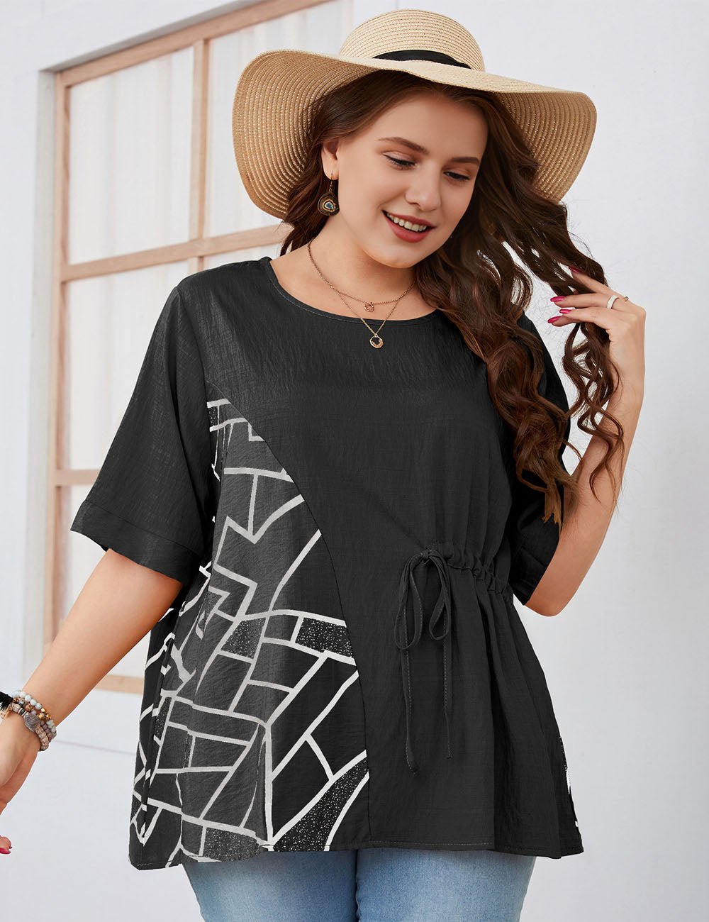 Women Plus Size Patchwork Printed Loose Blouse | PRUSES - PRUSES