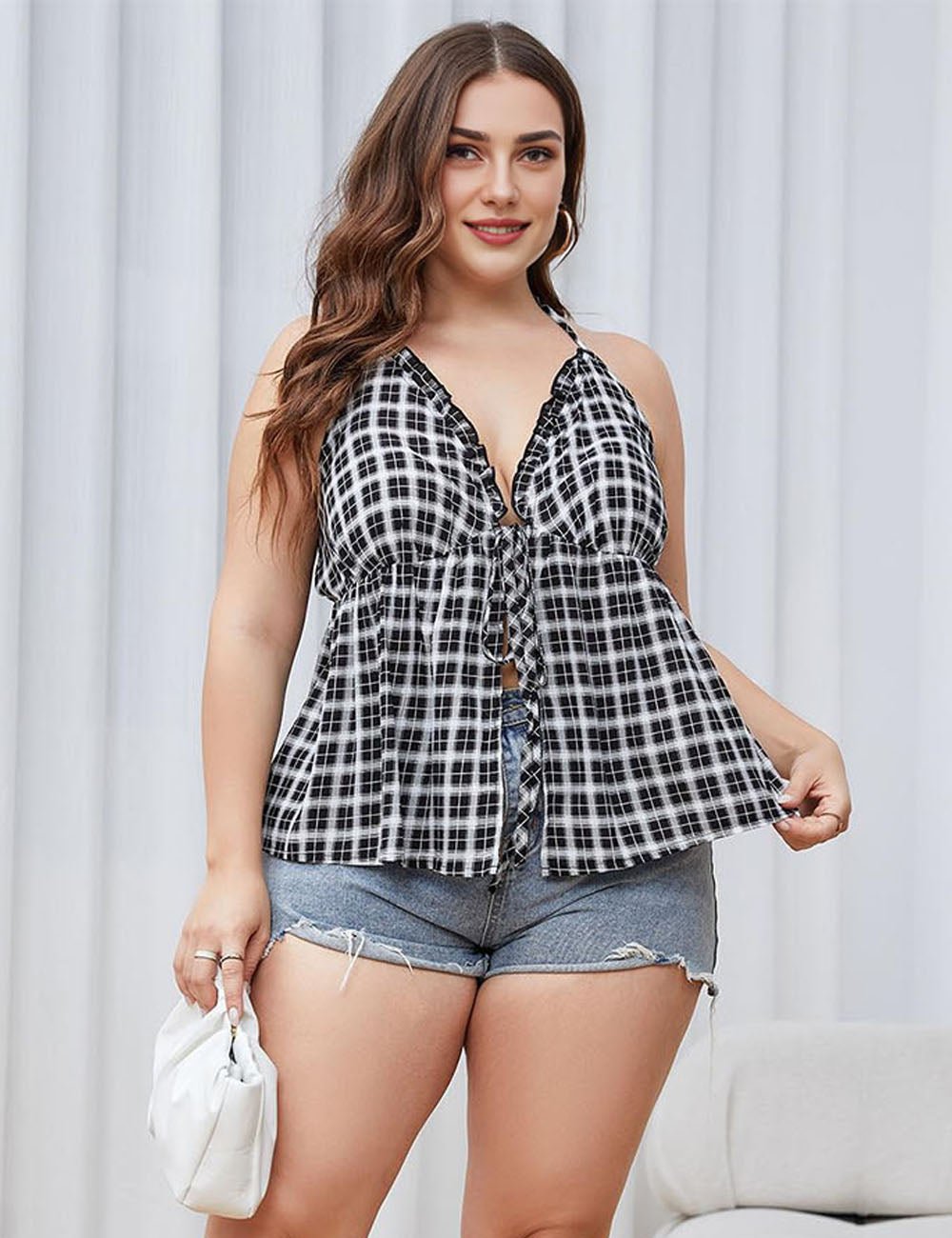 Women Plus Size Plaid Halter Neck Cami | PRUSES - PRUSES