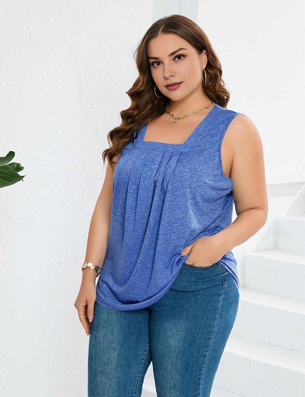 Women Plus Size Pleated Loose Sleeveless T-Shirt | PRUSES - PRUSES