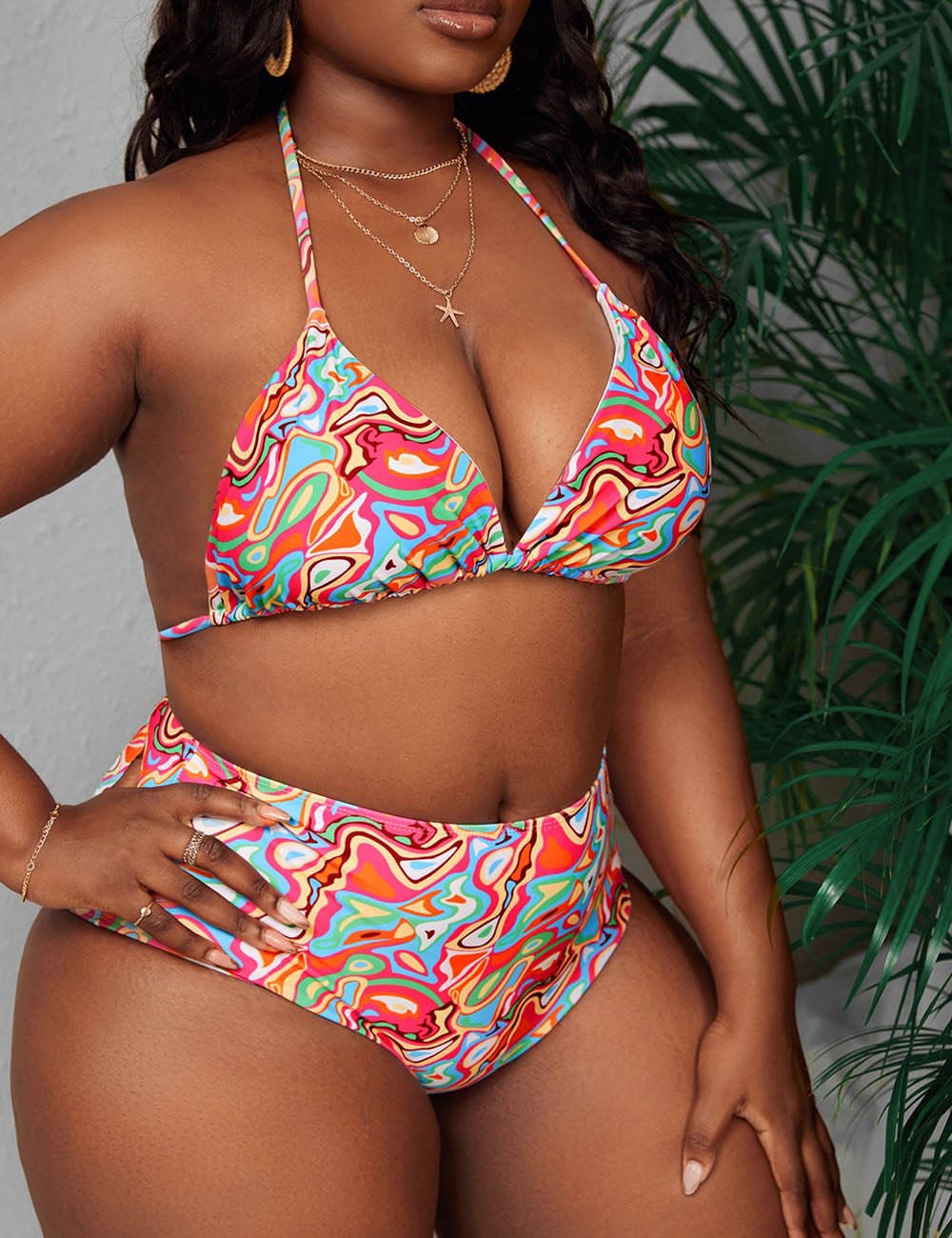 Women Plus Size Printed String Bikini Set - PRUSES