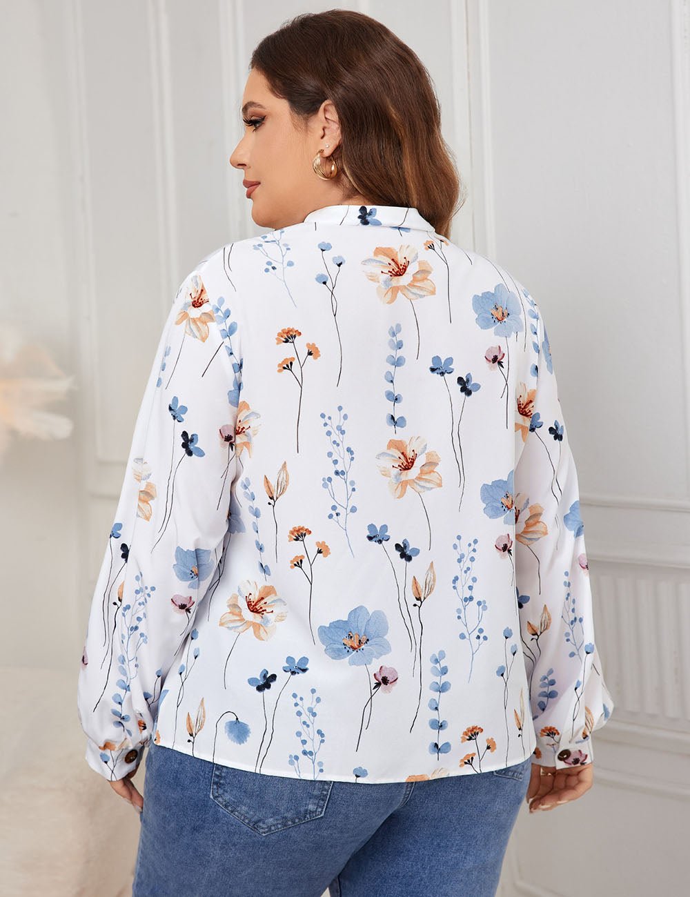 Women Plus Size Printed Turtleneck Long Sleeve Blouse | PRUSES - PRUSES