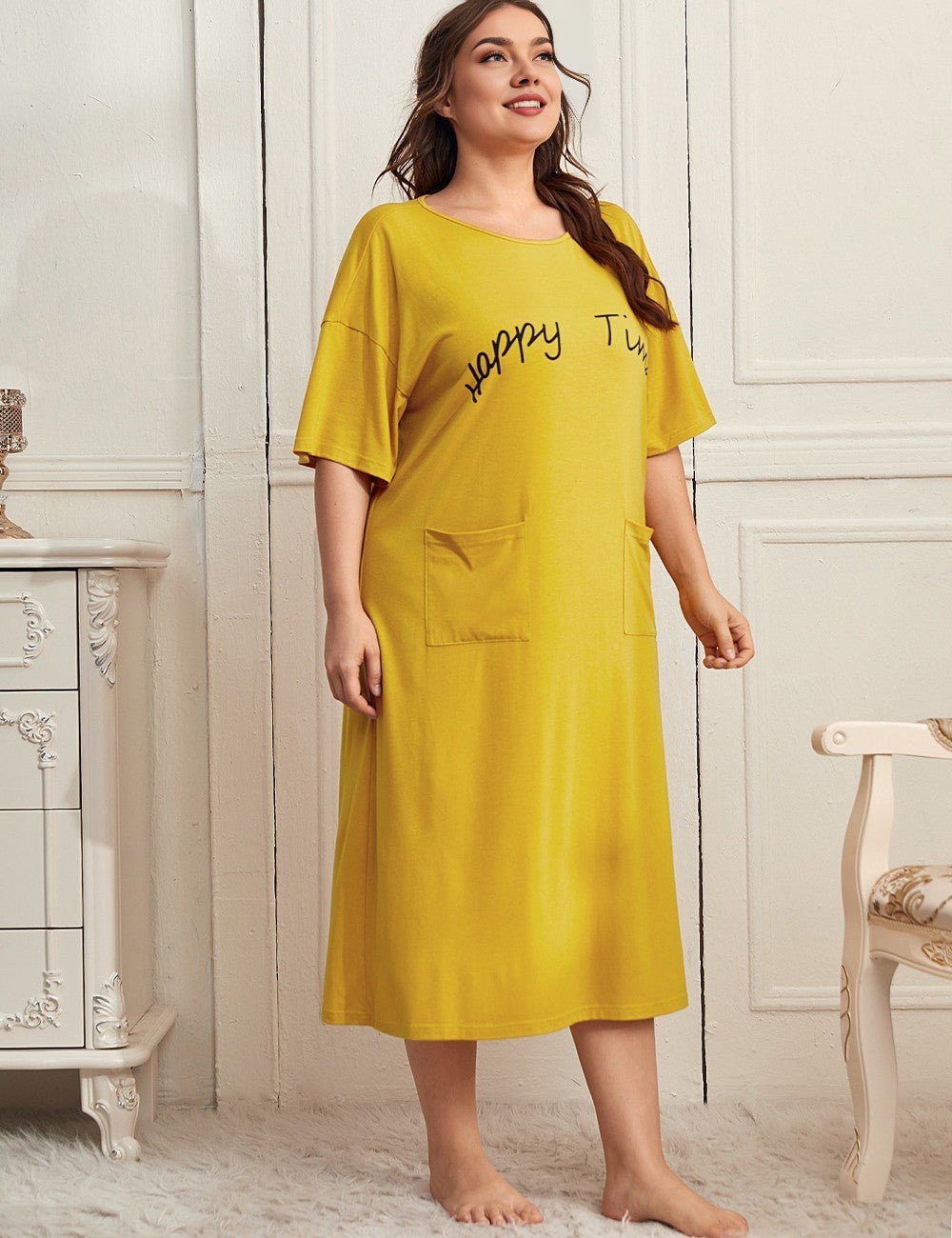 Women Plus Size Relaxed Fit Letter Print Nightgown | PRUSES - PRUSES