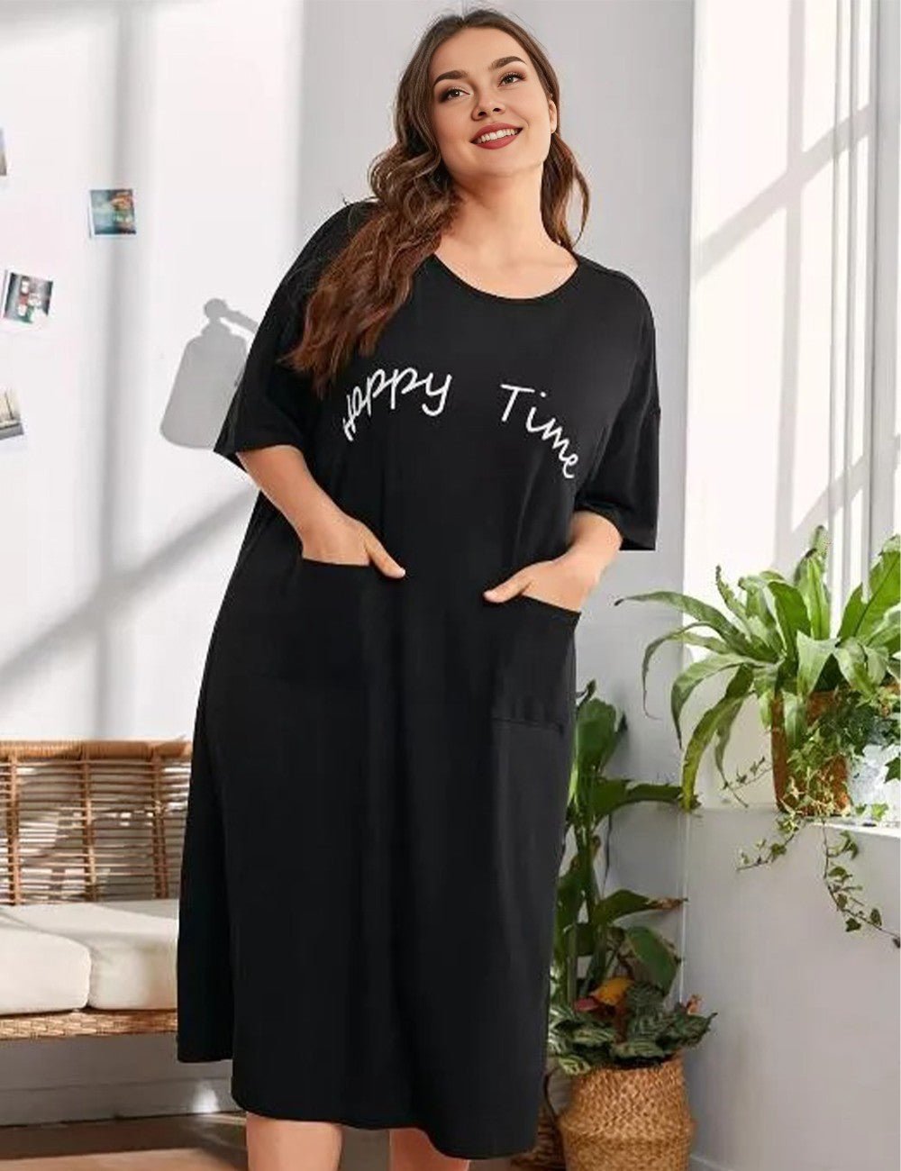 Women Plus Size Relaxed Fit Letter Print Nightgown | PRUSES - PRUSES