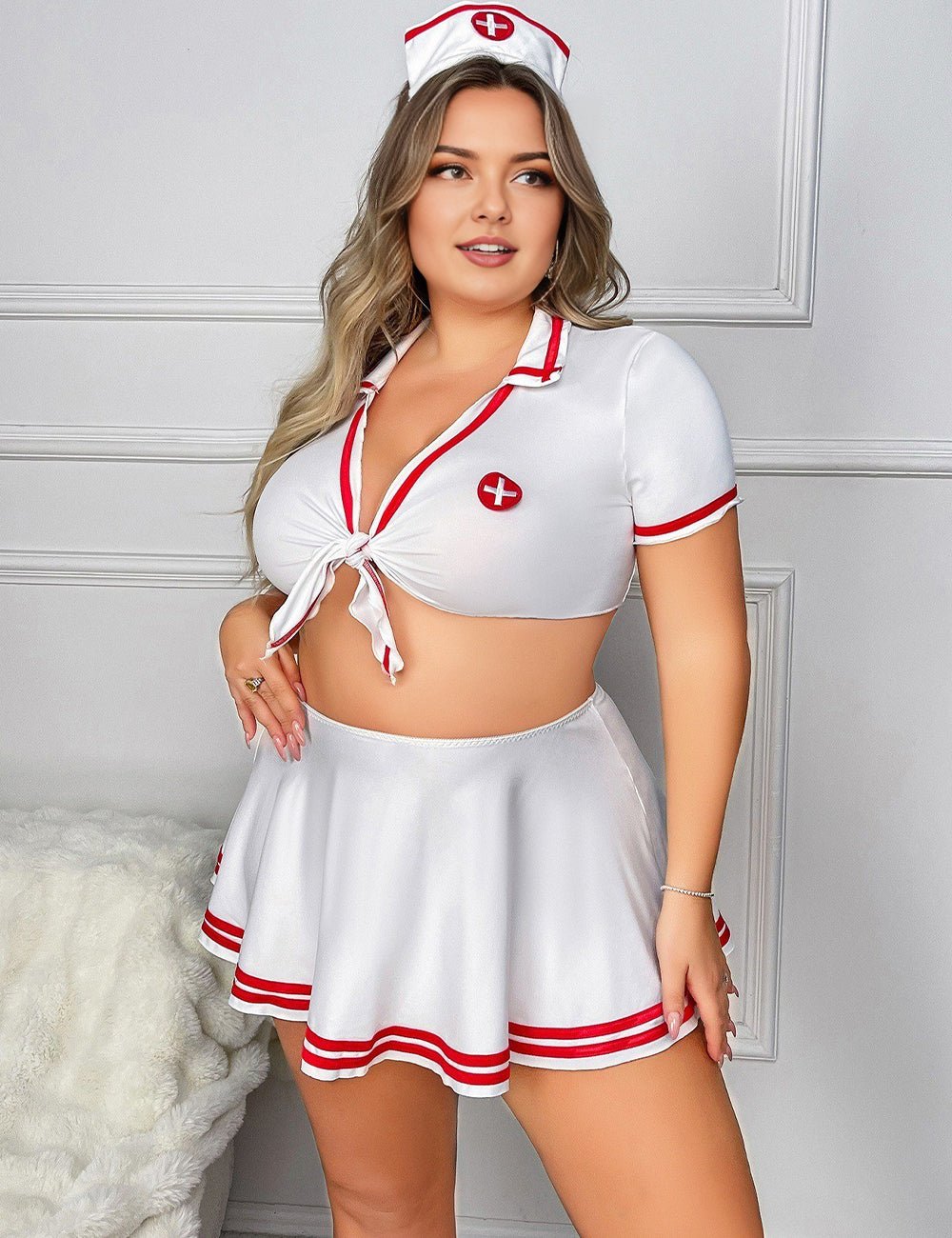 Women Plus Size Roleplay Nurse Costume Set - PRUSES