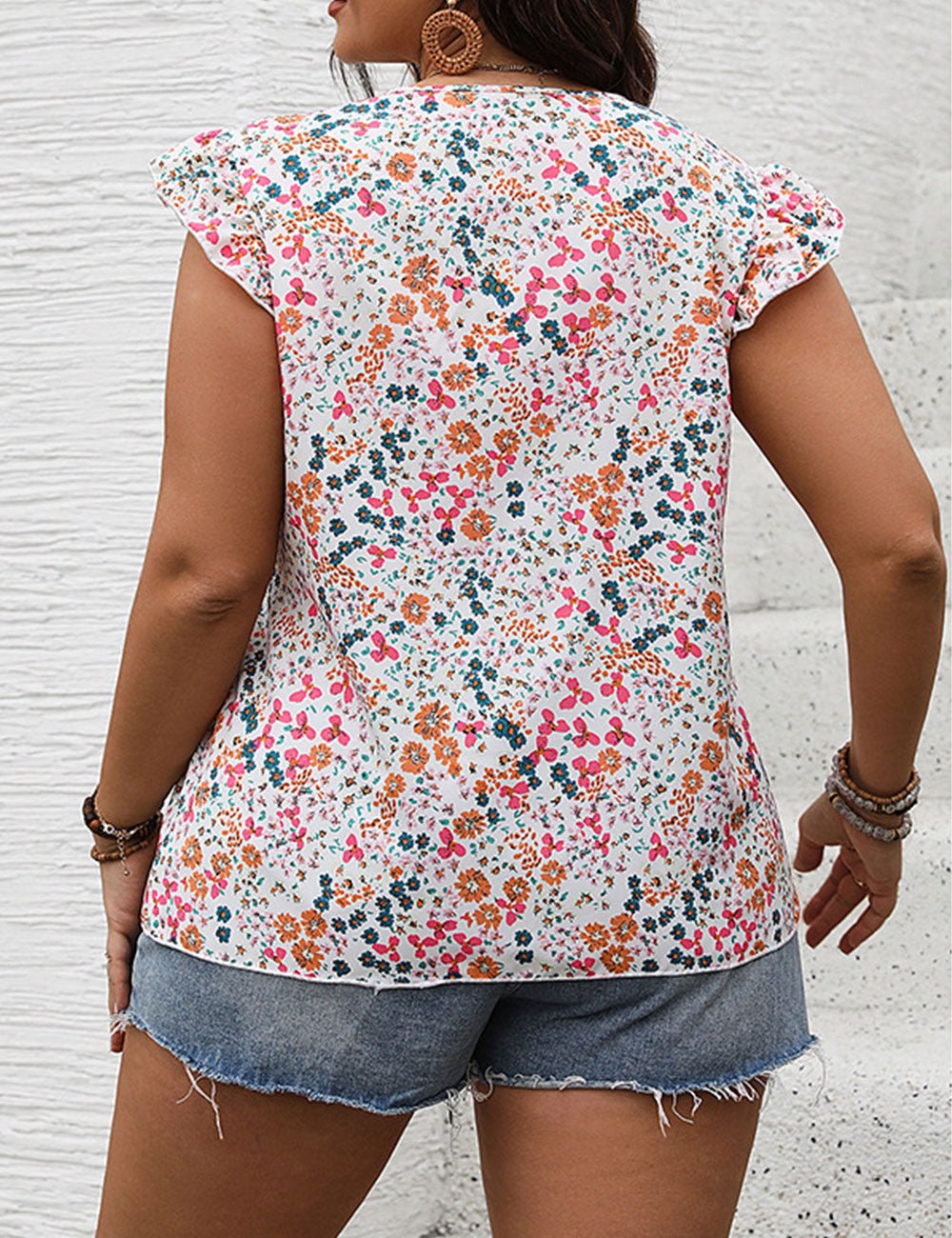 Women Plus Size Ruffle Trim Floral Print Shirt | PRUSES - PRUSES