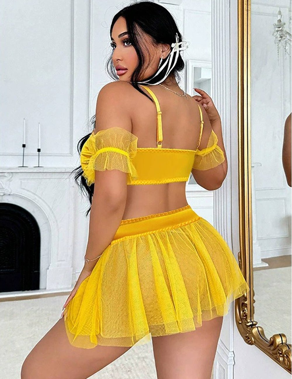 Women Plus Size Ruffled Slit Bra Set Fantasy Costume - PRUSES