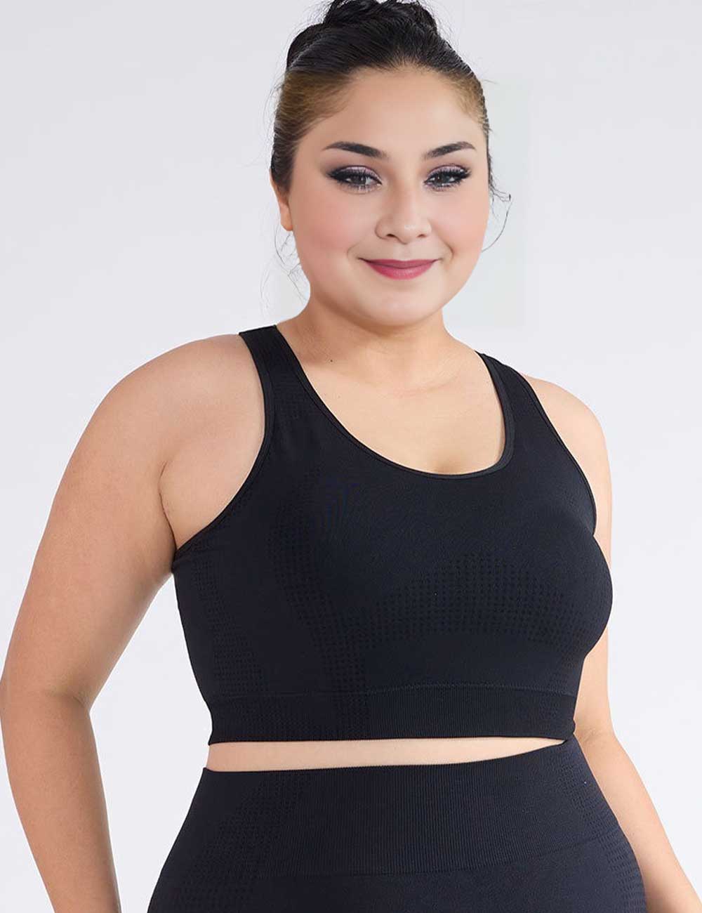 Black Plus Size Seamless Racerback Yoga Sports Bra Front View