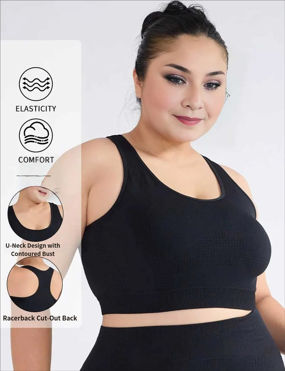 Black Plus Size Seamless Racerback Yoga Sports Bra