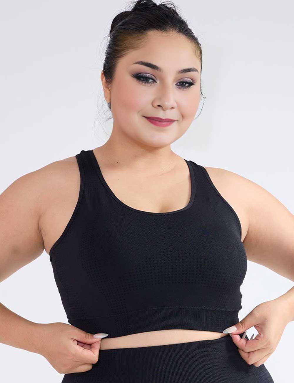 Women Black Plus Size Seamless Racerback Yoga Sports Bra
