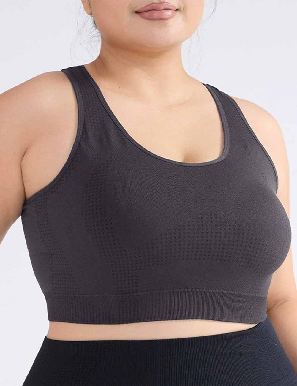 Gray Plus Size Seamless Racerback Yoga Sports Bra Front View
