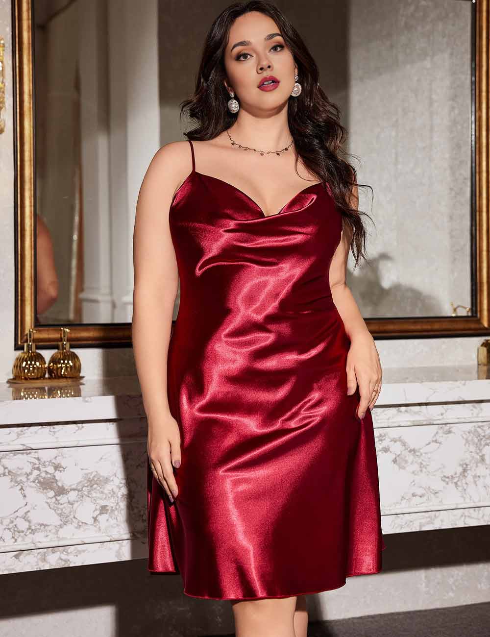 Red Elegant Plus Size Satin Nightgown