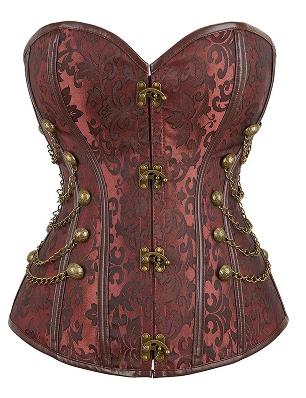 Women Plus Size Steampunk Brocade Corset with Chains - PRUSES
