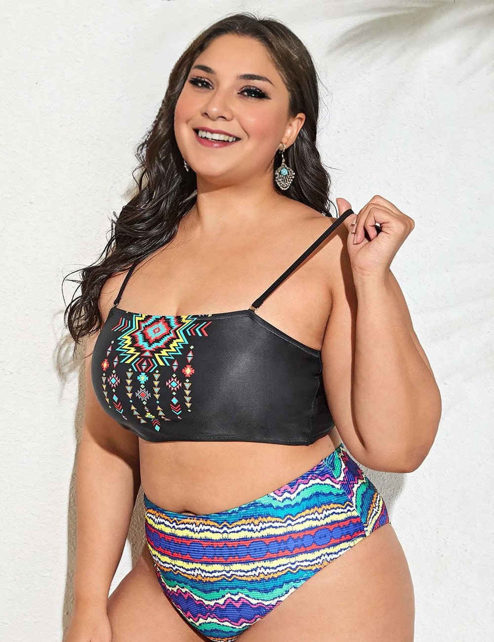 Women Plus Size Stripe Print Bikini - PRUSES