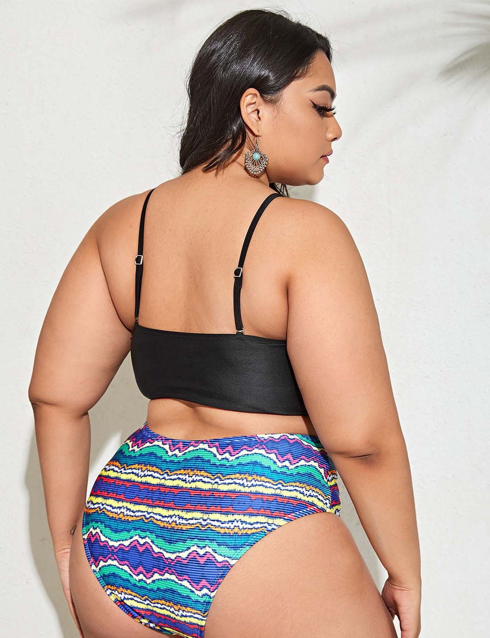 Women Plus Size Stripe Print Bikini - PRUSES
