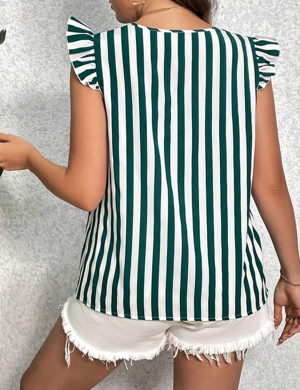 Women Plus Size Stripe Print Ruffled Short Sleeve Blouse | PRUSES - PRUSES