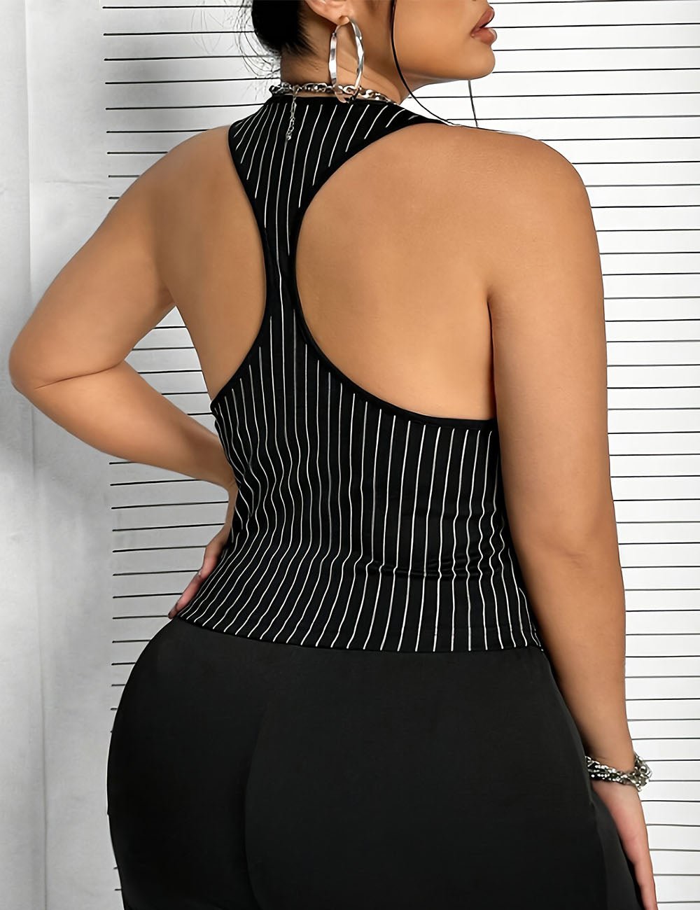 Women Plus Size Striped Hang Neck Tank Top | PRUSES - PRUSES