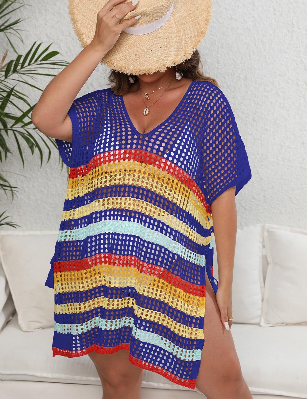 Women Plus Size Striped Knit Cover Up | PRUSES - PRUSES