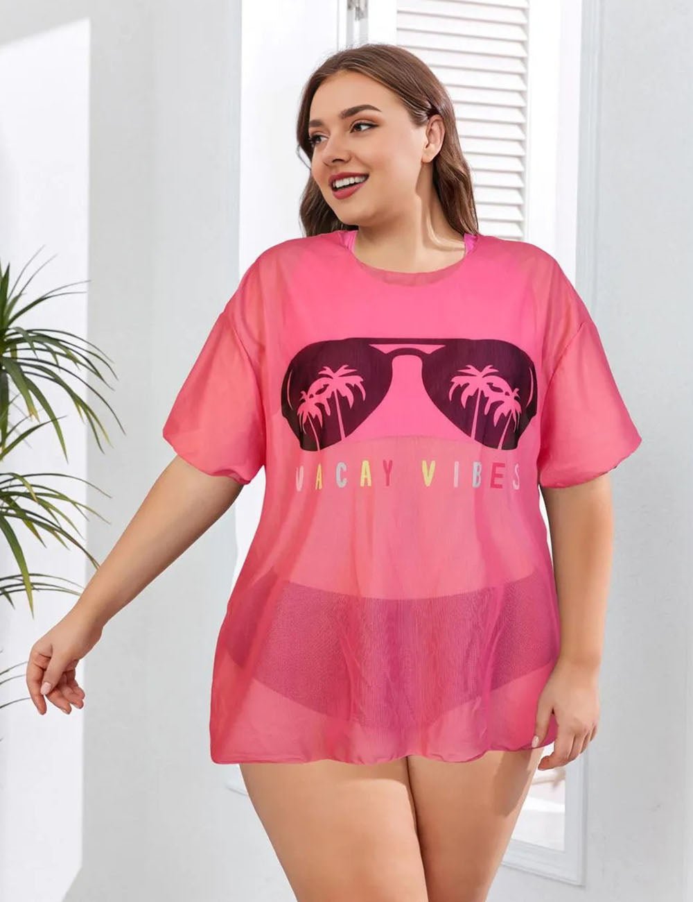 Women Plus Size Tropical Print Bikini Set With Cover Up - PRUSES