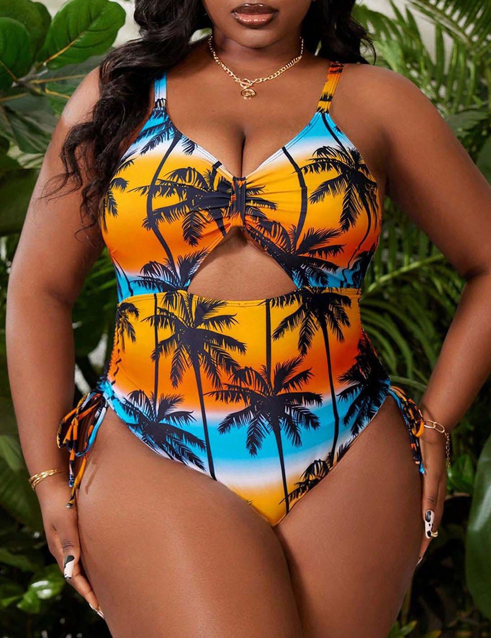 Women Plus Size Tropical Printed One - Piece Swimsuit - PRUSES