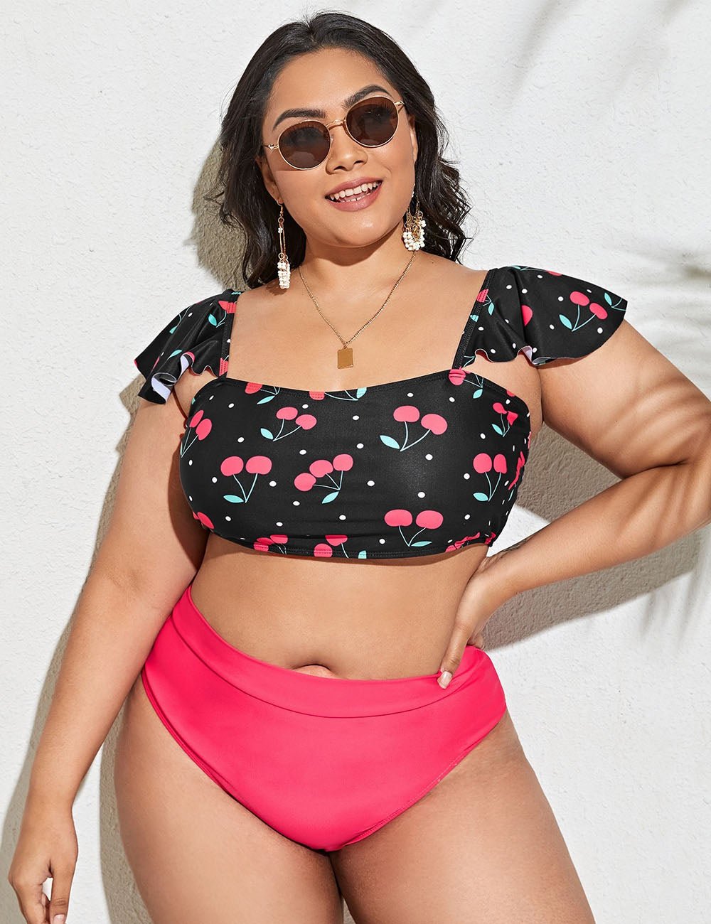 Women Plus Size Two - Piece Cherry Print Bikini - PRUSES