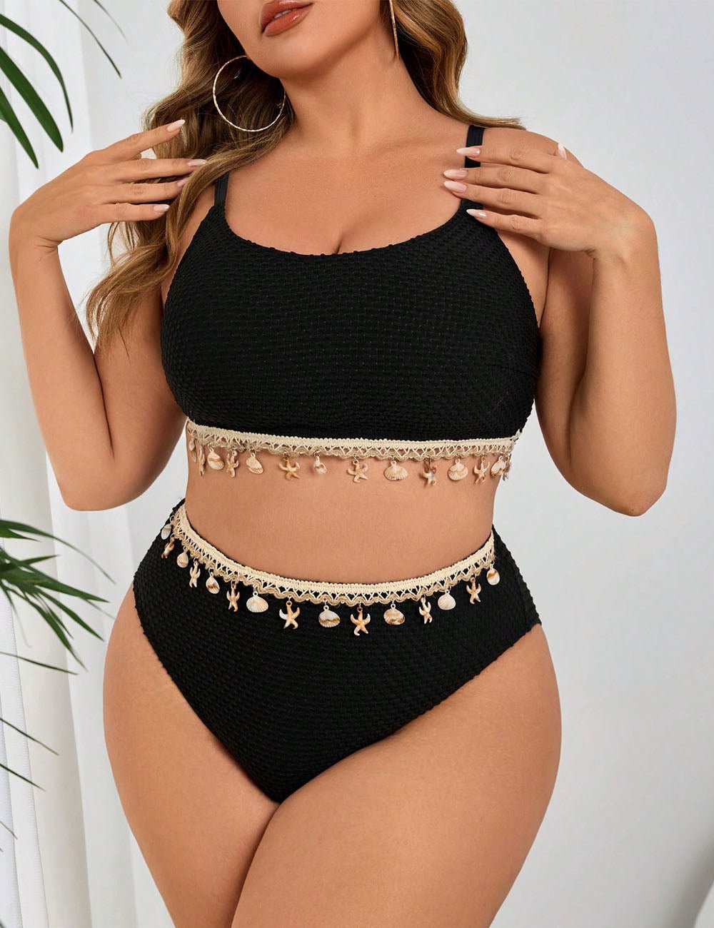Women Plus Size Two - Piece Swimsuit with Shell and Star - PRUSES
