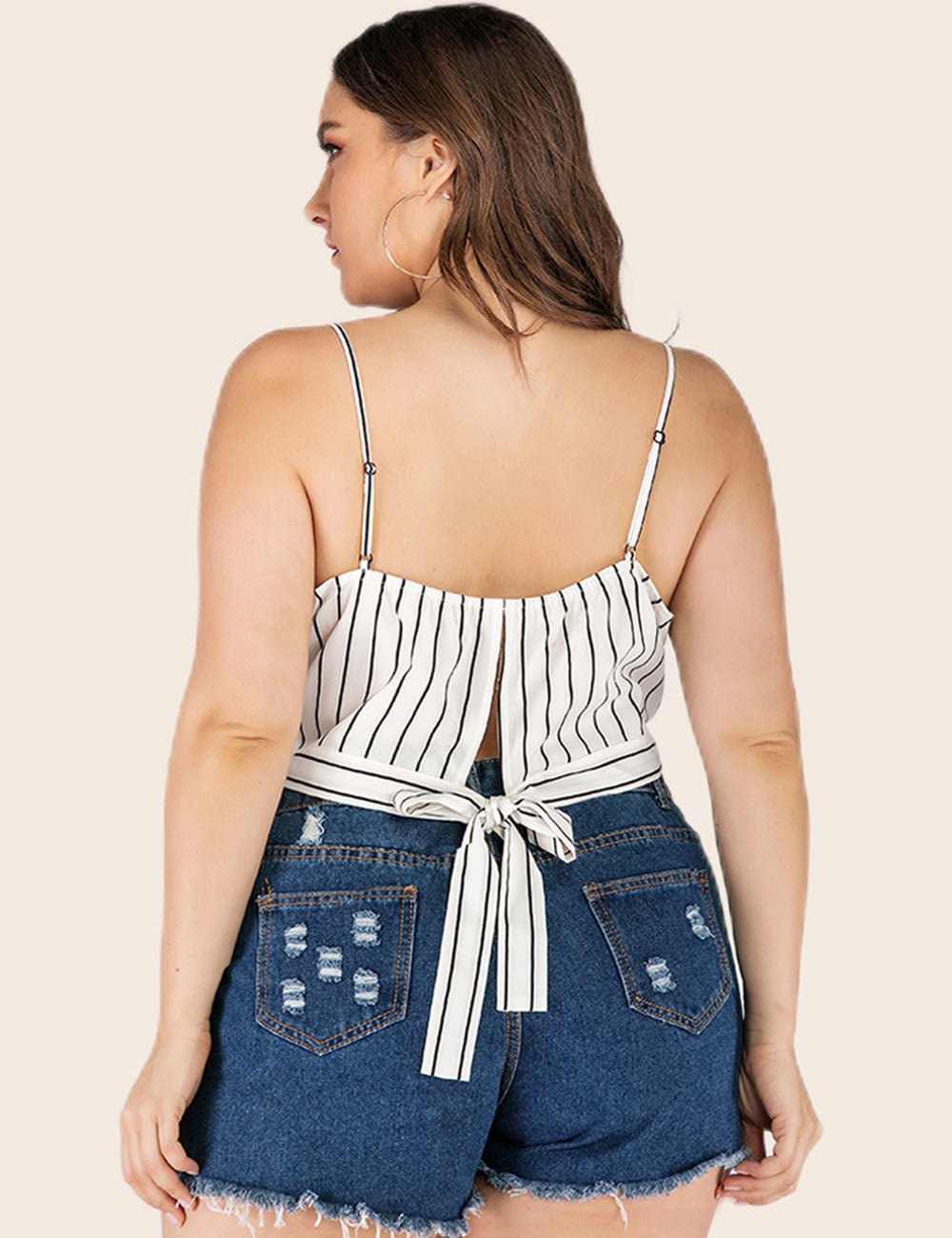 Women Plus Size V Neck Striped Cami Camisole | PRUSES - PRUSES