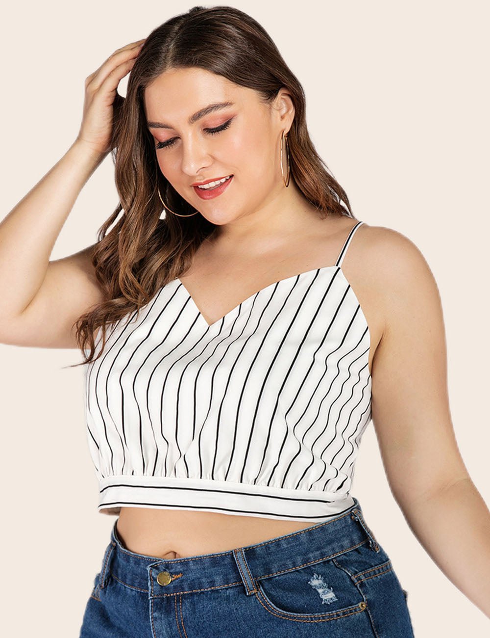 Women Plus Size V Neck Striped Cami Camisole | PRUSES - PRUSES