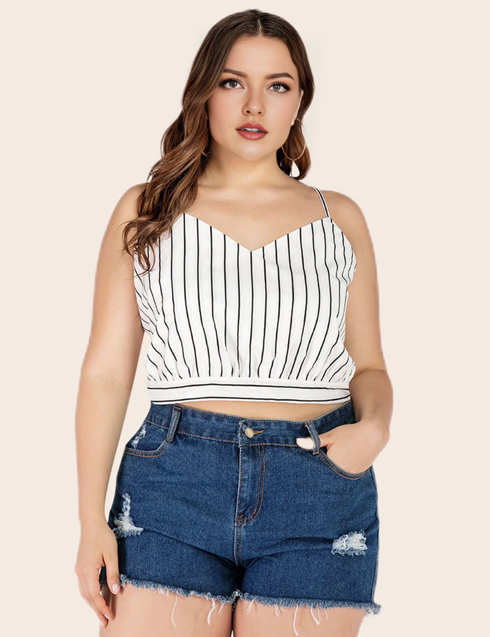 Women Plus Size V Neck Striped Cami Camisole | PRUSES - PRUSES