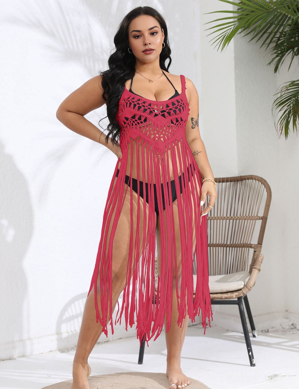 Women Plus Size Vacation Fringe Splicing Cover Up Dress | PRUSES - PRUSES