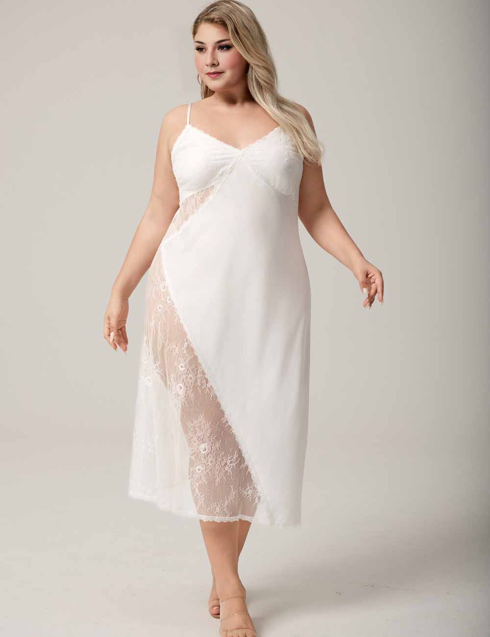 Women Plus Size White Long Nightgown