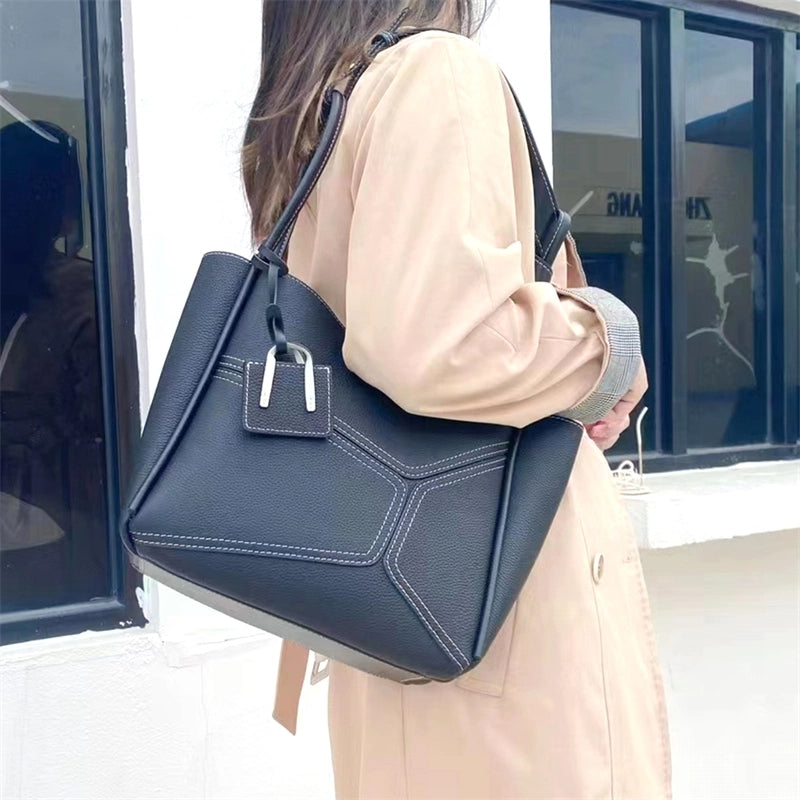 women_s_black_leather_bucket_handbag_shoulder_tote_bag_with_inner_pouch_1