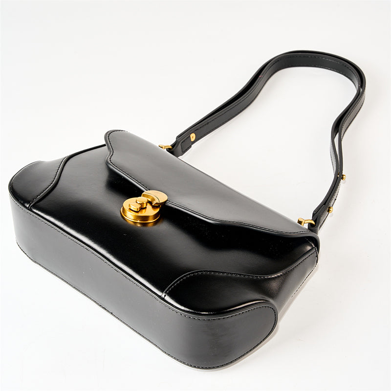 women_s_black_minimalist_leather_shoulder_bag_flap_baguette_bag_with_buckle_4