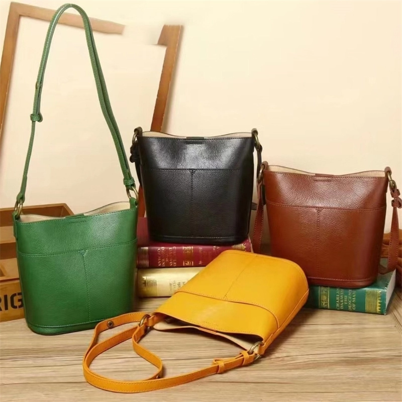 Women's Green Retro Leather Shoulder Mini Bucket Bags-4