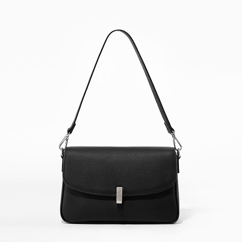 Women's black Genuine Leather Square Flap Shoulder Bag