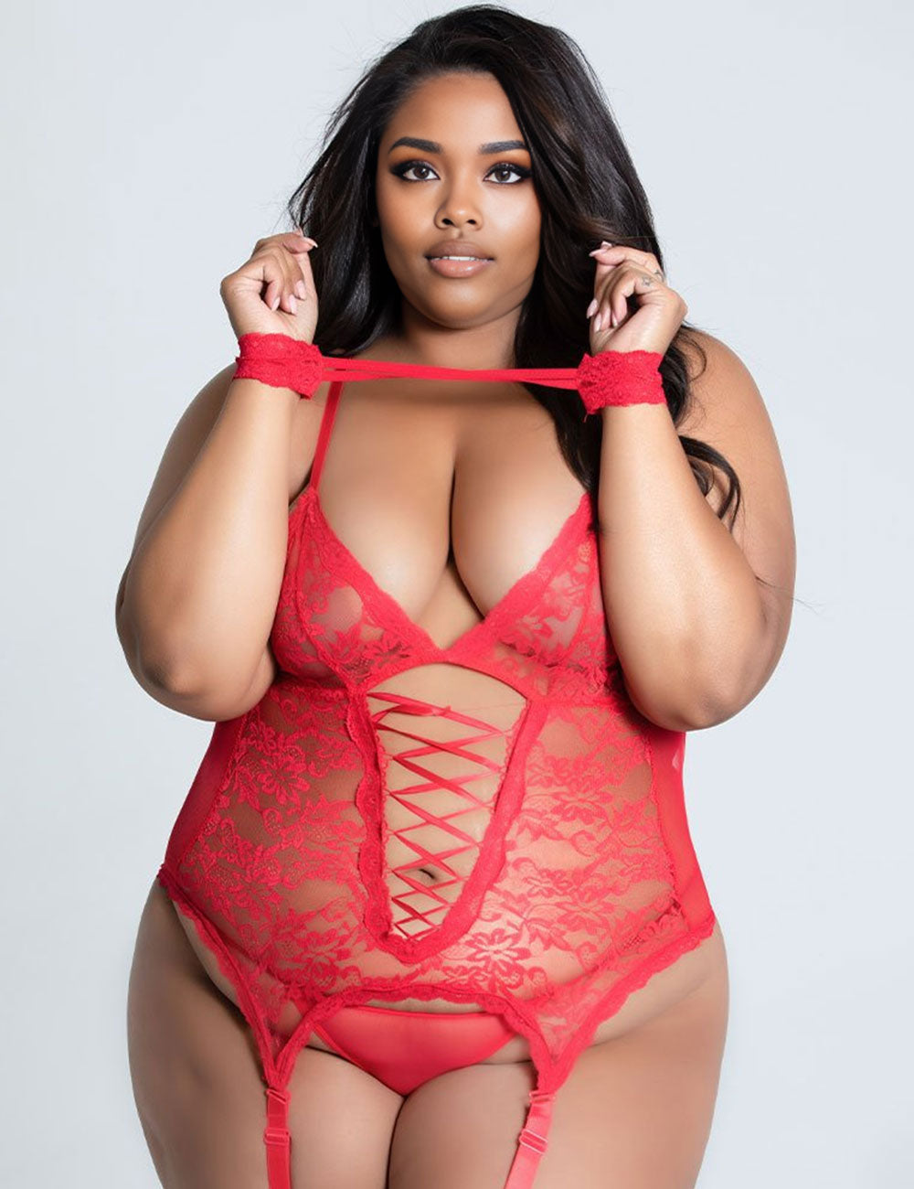 Women Plus Size Classy  Sheer Mesh See Through Back Hollow Babydoll Set