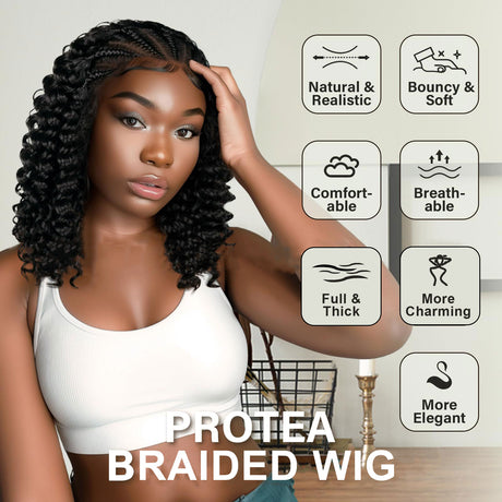 Black Full Lace African Short Curly Braided Wigs |PRUSES