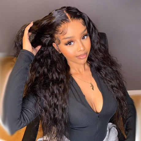 Long Curly Front Lace Black Wig