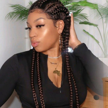100% Hand-Braided 4 Dutch Braids Cornrow Braid Wig-2
