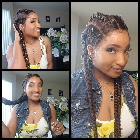 100% Hand-Braided 4 Dutch Braids Cornrow Braid Wig-3