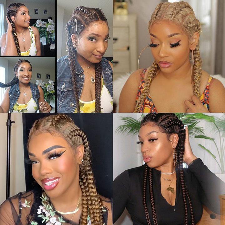 100% Hand-Braided 4 Dutch Braids Cornrow Braid Wig
