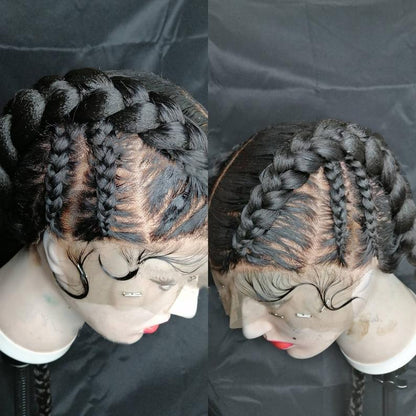100% Hand-Braided Dutch Braids Full Lace Wig Cornrow Braided Wig-2