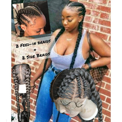 100% Hand-Braided Dutch Braids Full Lace Wig Cornrow Braided Wig