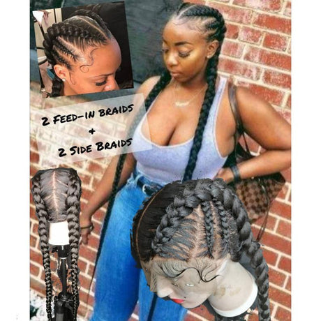 100% Hand-Braided Dutch Braids Full Lace Wig Cornrow Braided Wig