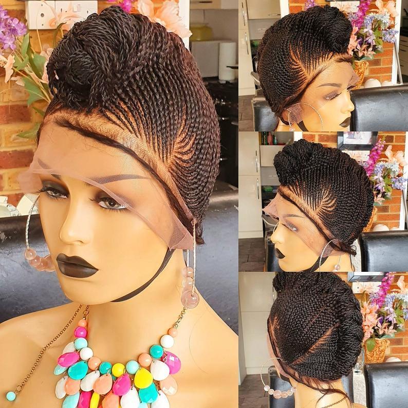 100% Hand-Braided Dutch Braids Full Lace Wig Cornrow Mowark Braided Wig