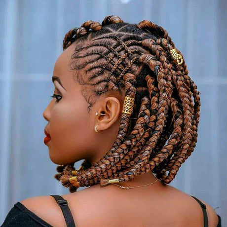 100% Hand-Braided Short Braid Wig For Brown Women-1