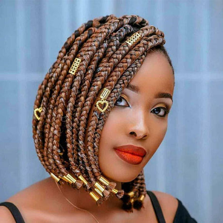 100% Hand-Braided Short Braid Wig For Brown Women