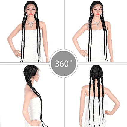 100% Hand-Braided Synthetic Lace Front Box Double Dutch Braids Wigs-1