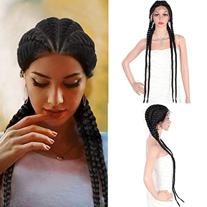 100% Hand-Braided Synthetic Lace Front Box Double Dutch Braids Wigs-2